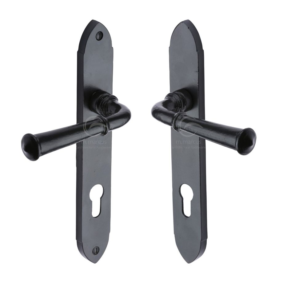 M.Marcus - Black Iron Hadley Door Handle on Plate