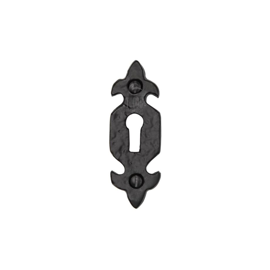 Tudor - Key Escutcheon Fleur de Lys Black Iron