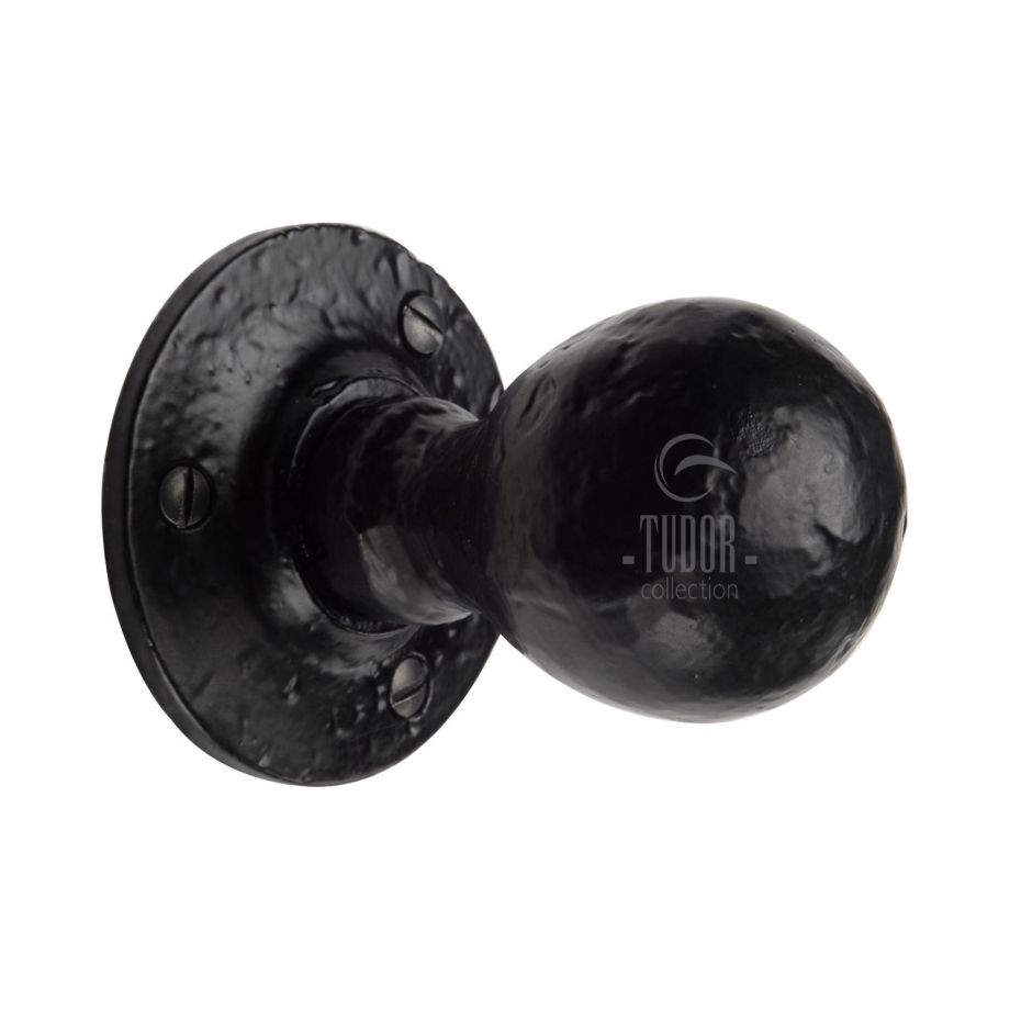 Tudor - Ball Mortice Door Knob on Rose Black Iron
