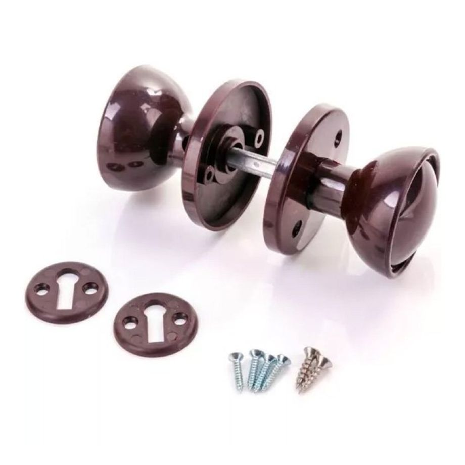 Plastic Mortice/Rim Knob Set - Brown