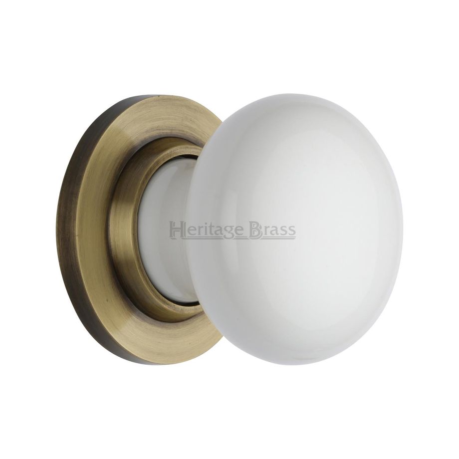 Heritage Brass - Plain White Porcelain Door Knob on Rose