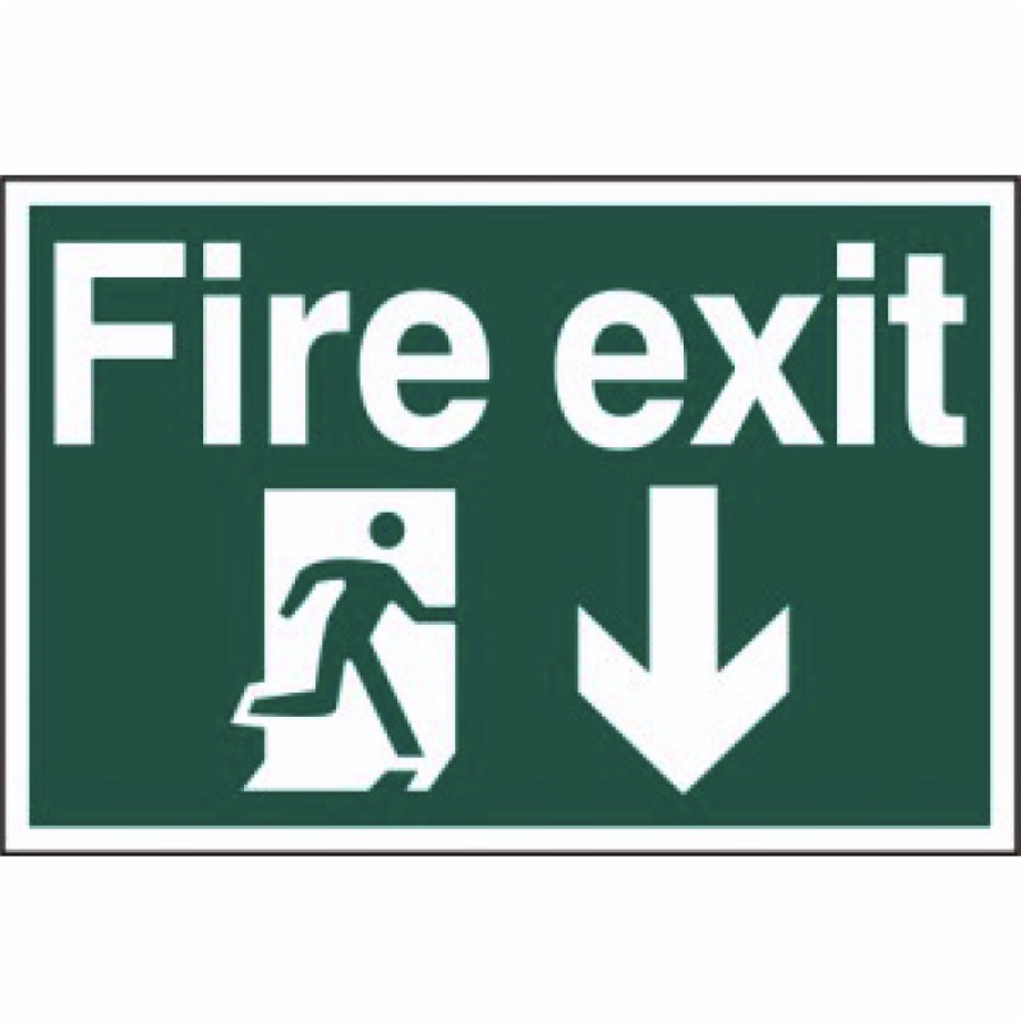 Fire exit running man arrow down' Sign - PVC - 600 x 400mm