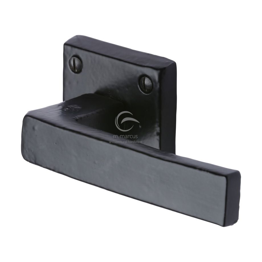 M.Marcus - Black Iron Hanwood Door Handle on Square Rose