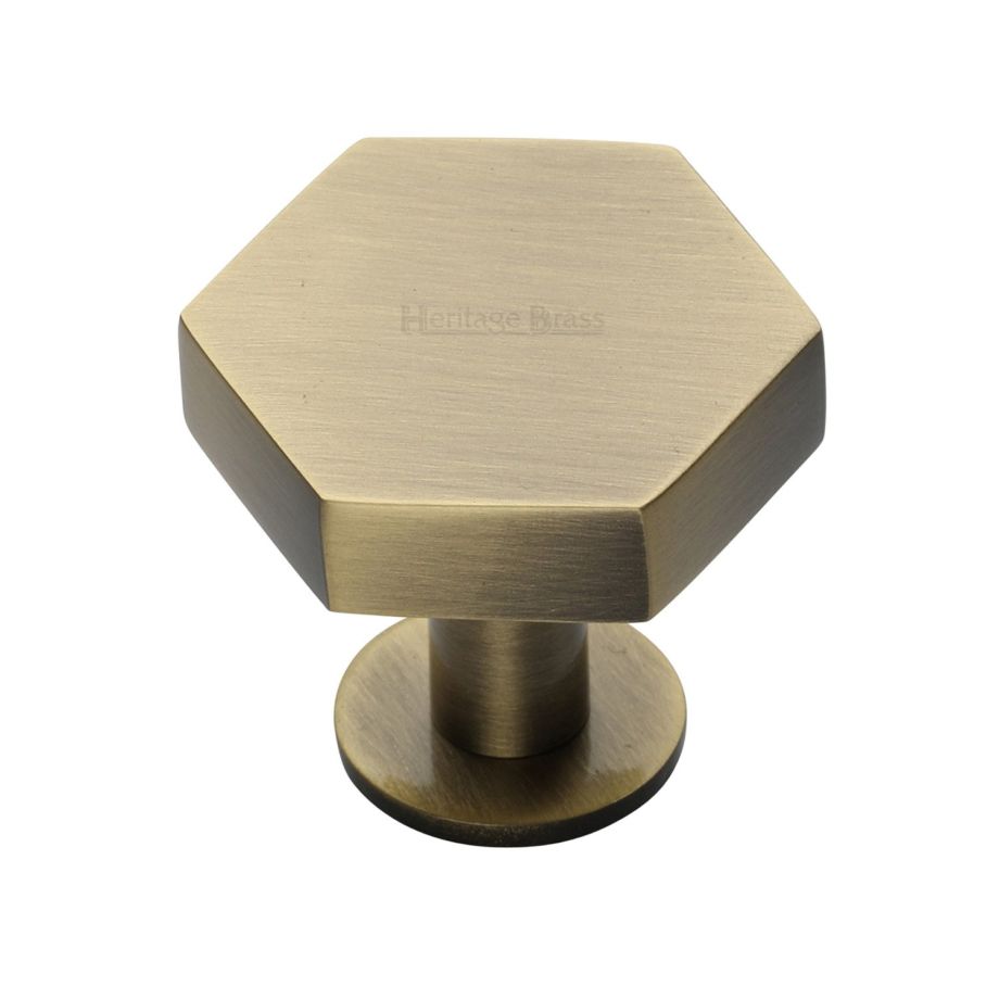 Heritage Brass - Hexagon Cabinet Knob with Rose