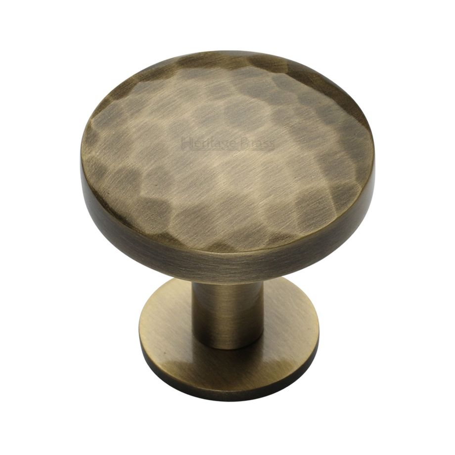 Heritage Brass - Round Hammered Cabinet Knob with Rose