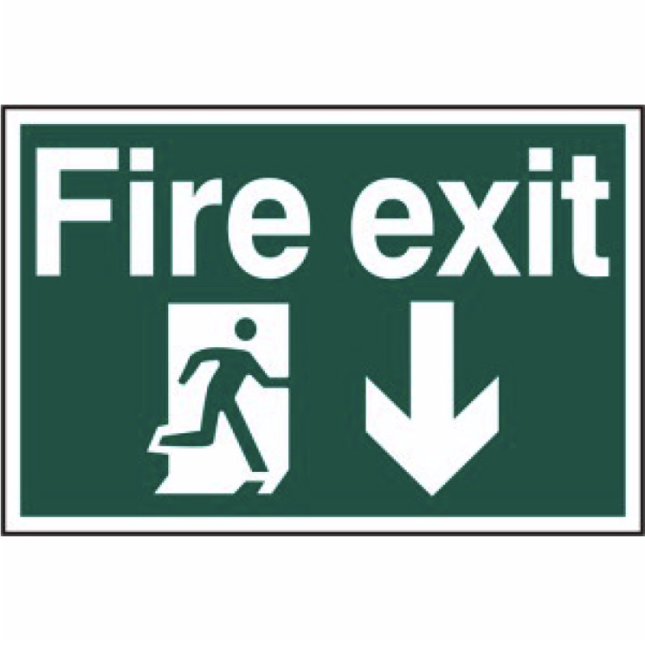 Fire exit' (Running Man Arrow Down) Sign - PVC - 300 x 200mm