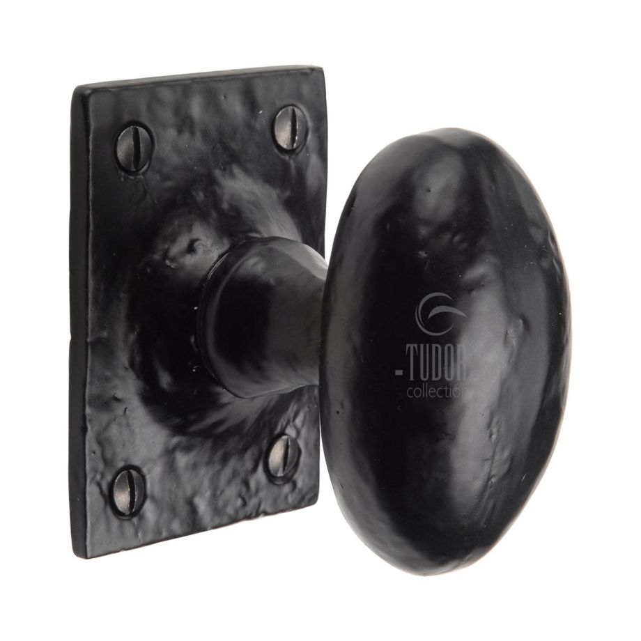Tudor - Oval Mortice Door Knob on Rose Black Iron