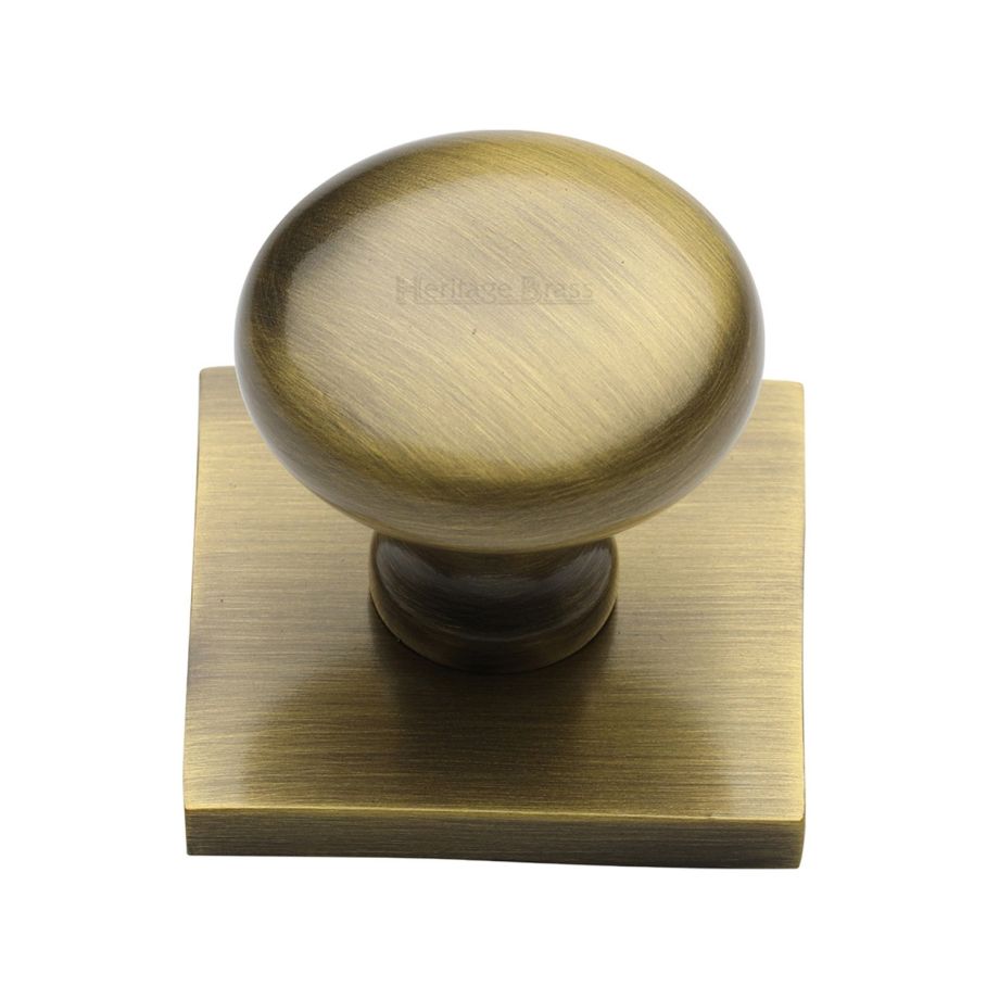 Heritage Brass - Victorian Round Cabinet Knob with Square Backplate