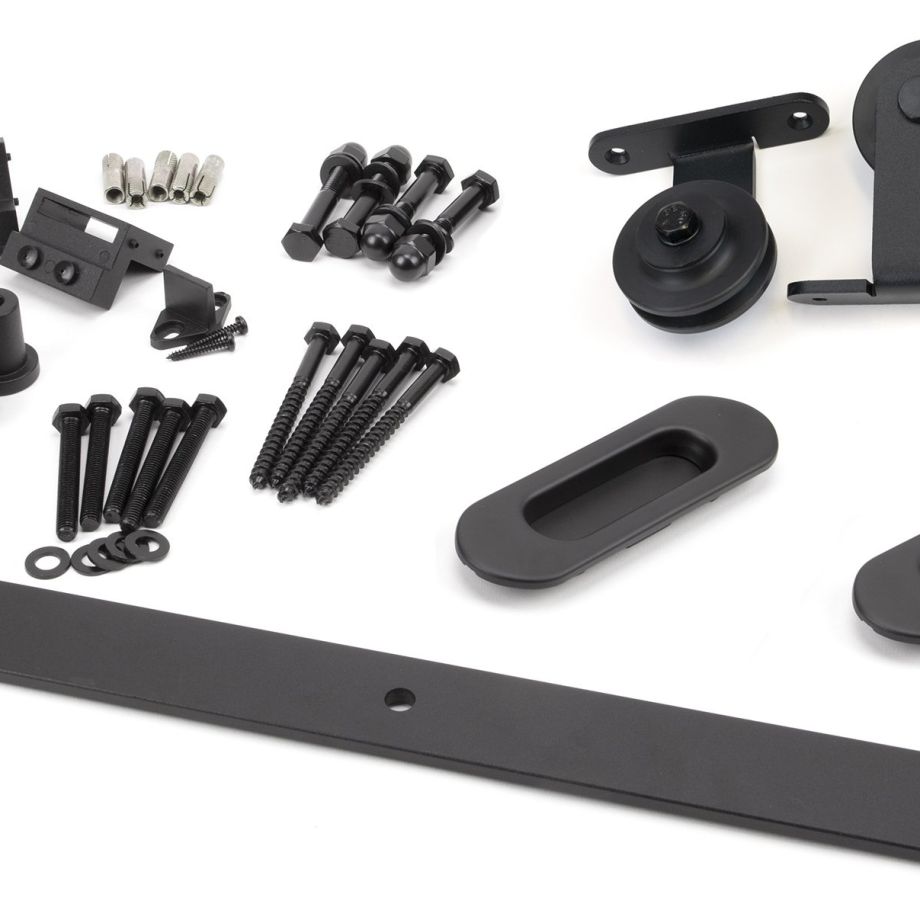 100kg Black (Top Mount) Sliding Door Hardware Kit (2m Track)