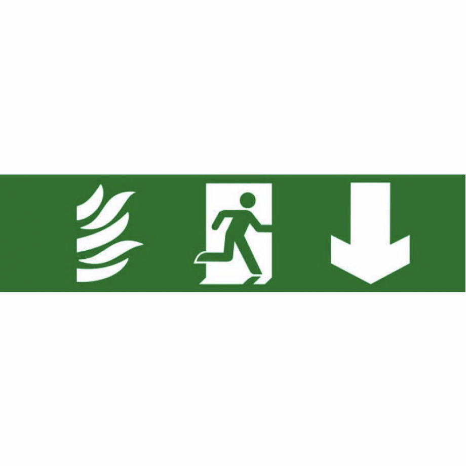 Fire Exit 'Running man arrow down' Sign - PVC - 200 x 50mm