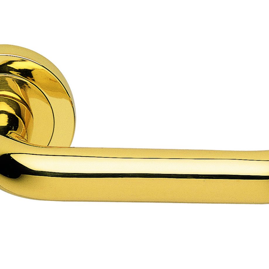 Polished Brass Studio H Lever on Round rose