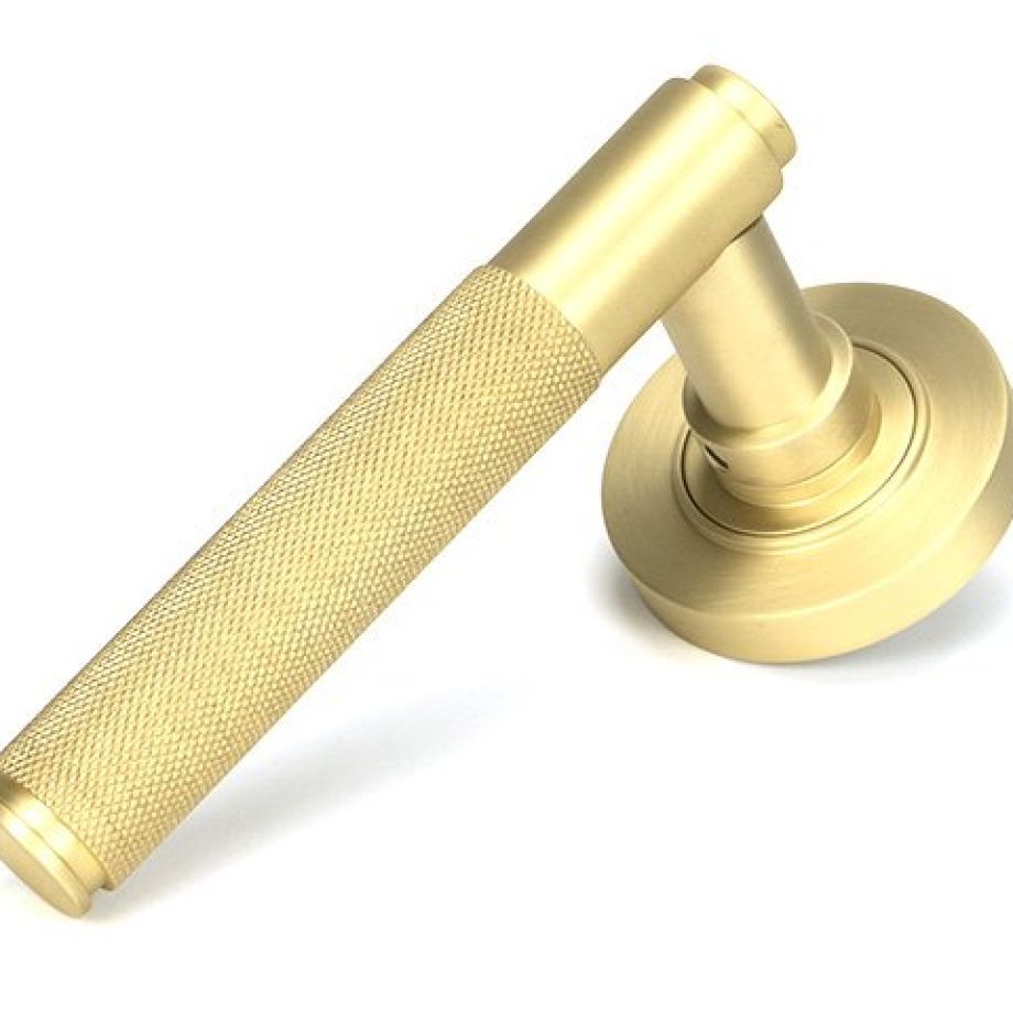 Satin Brass Brompton Lever on Rose Set (Plain)