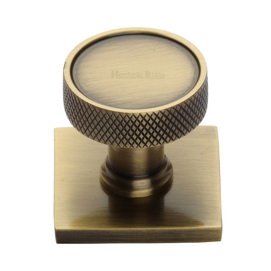 Heritage Brass - Florence Knurled Cabinet Knob with Square Backplate