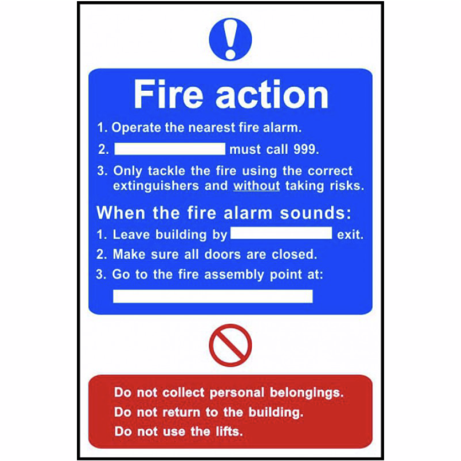 Fire action procedure' Sign - PVC - 200 x 300mm
