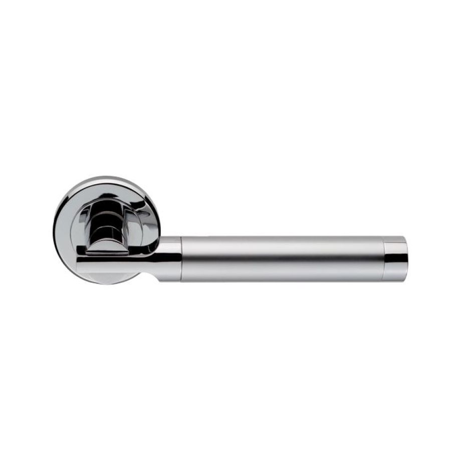 Satin / Polished Chrome Dual Finish Serozzetta Azul Lever Handle on Round Rose