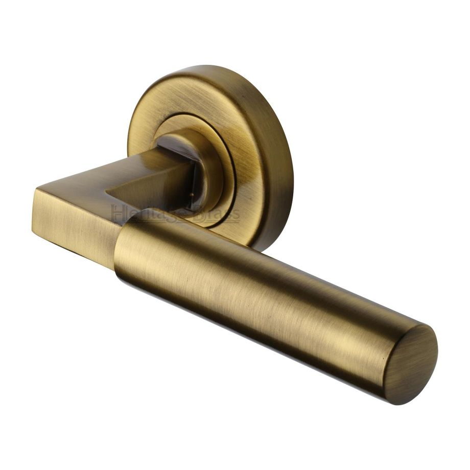 Heritage Brass - Bauhaus Door Handle on Round Rose
