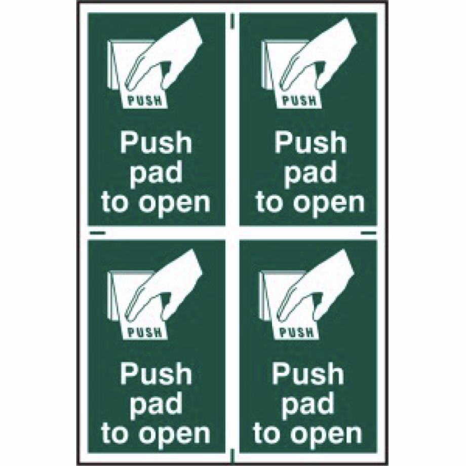 Push pad to open' Sign - PVC - 200 x 300mm (4 Pack)