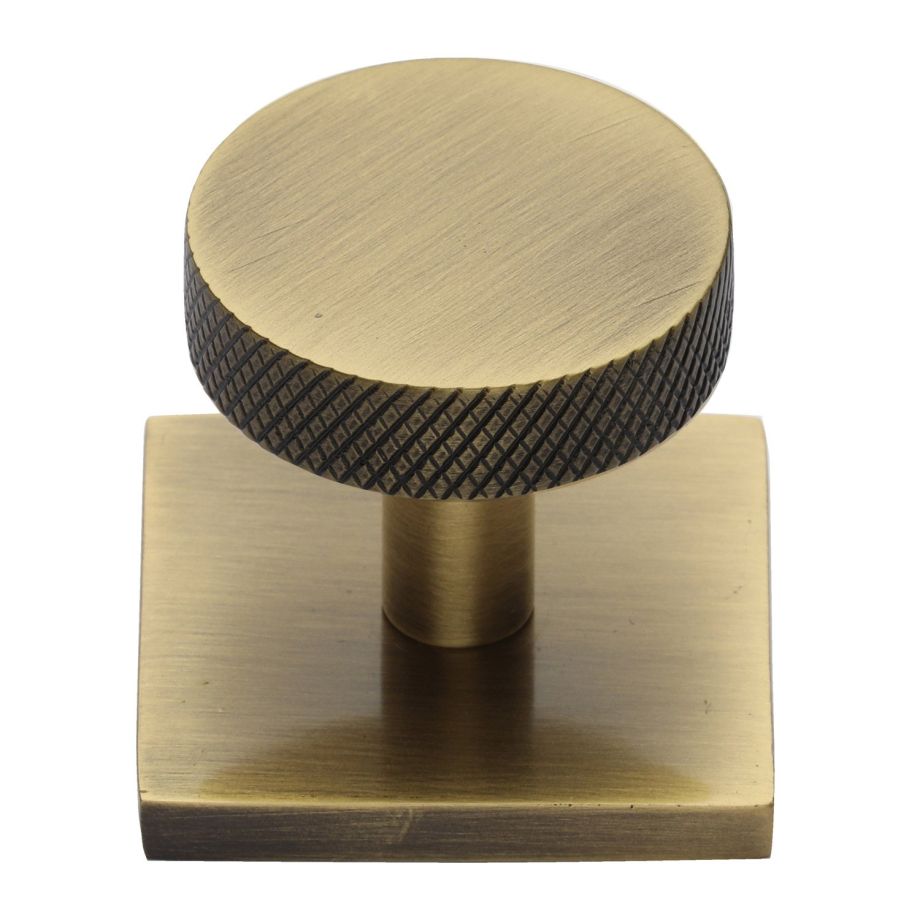 Heritage Brass - Knurled Disc Cabinet Knob with Square Backplate