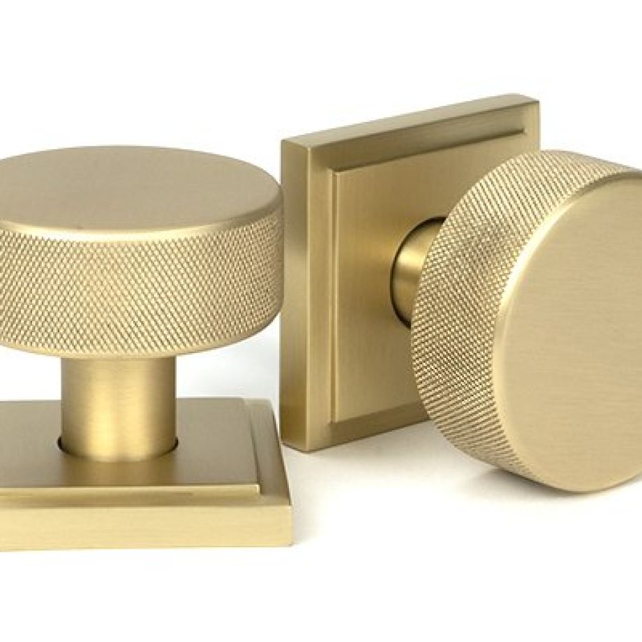 Satin Brass Brompton Mortice/Rim Knob Set (Square)