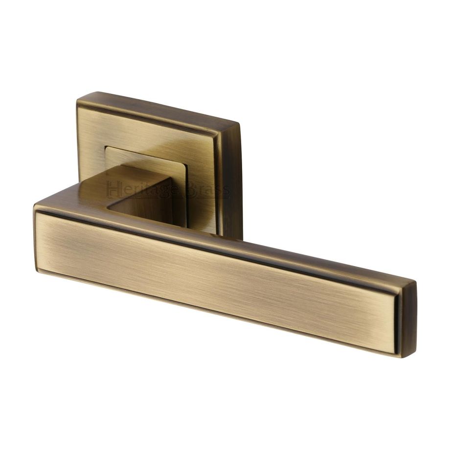 Heritage Brass - Linear Sq Door Handle on Square Rose
