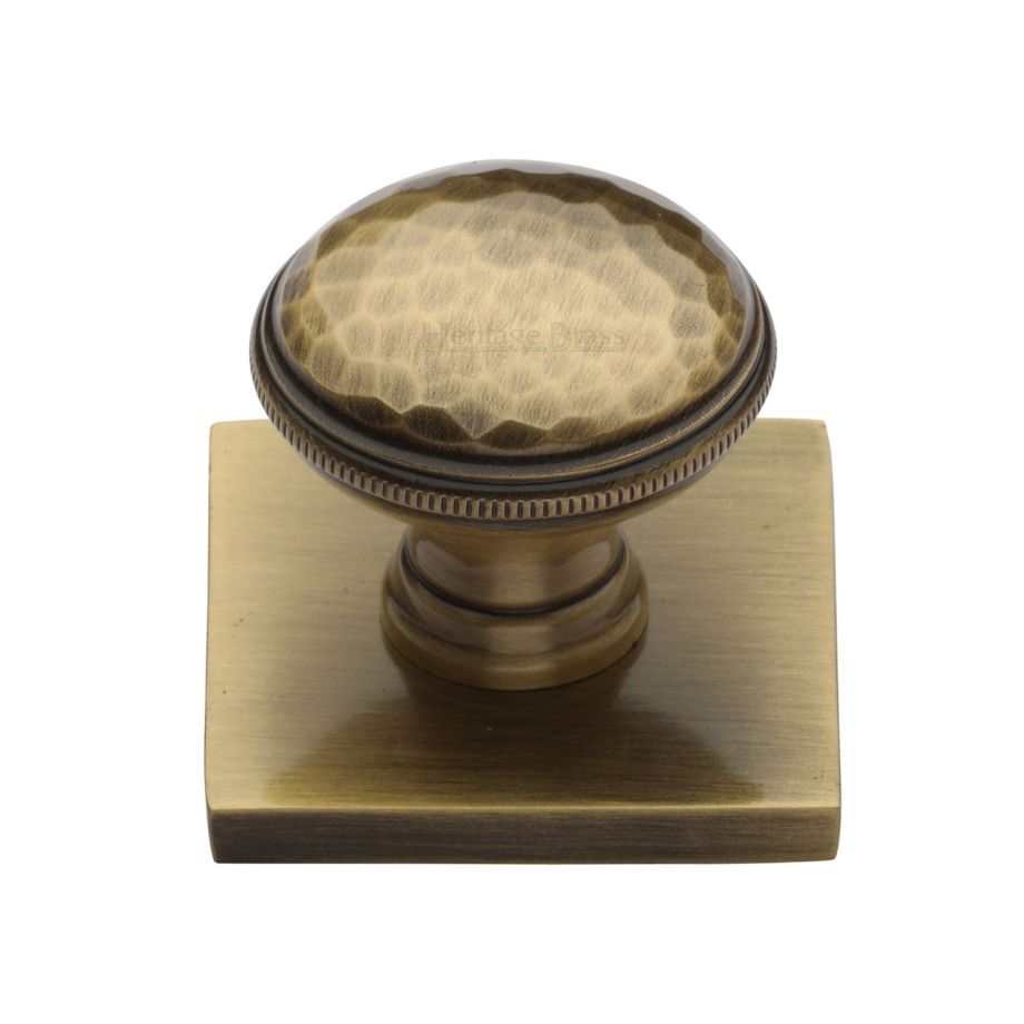 Heritage Brass - Diamond Cut Cabinet Knob with Square Backplate