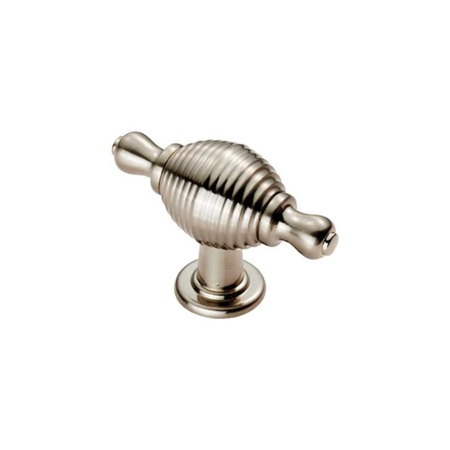 Satin Nickel Reeded Knob with Finial Ears