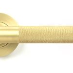 Satin Brass Brompton Lever on Rose Set (Plain)