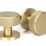 Satin Brass Brompton Mortice/Rim Knob Set (Plain)