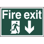 Fire exit' (Running Man Arrow Down) Sign - PVC - 300 x 200mm