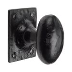 Tudor - Oval Mortice Door Knob on Rose Black Iron