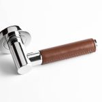 Jedo Natural Ascot Door Handles On Rose Brown Leather