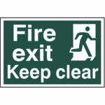 Fire exit Keep clear' Sign - PVC - 300 x 200mm